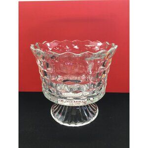 Vintage Fostoria American Pedestal Compote Bowl Dish Clear Glass Cube Pattern